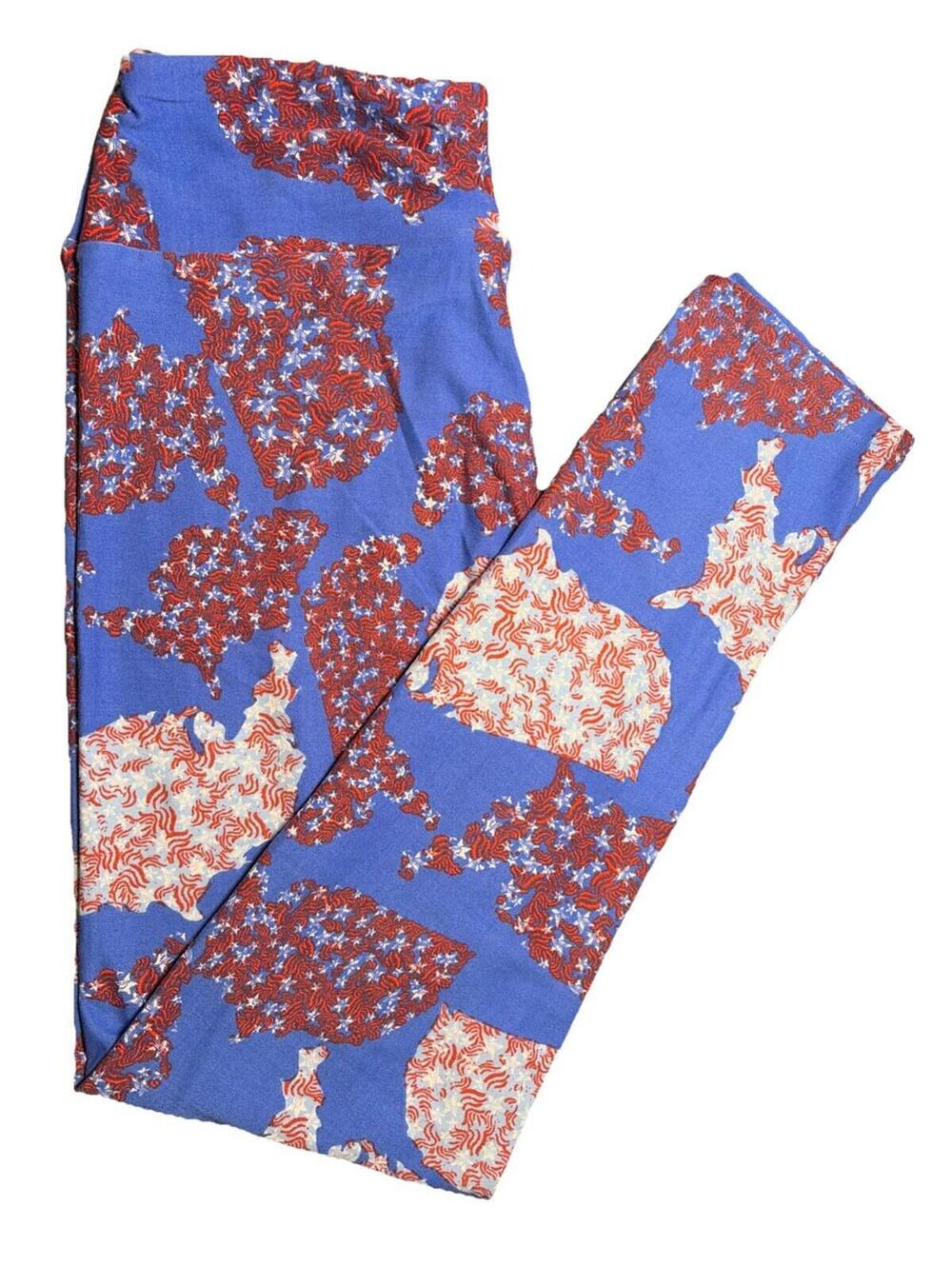 New LuLaRoe OS Patriotic Americana United States Map Leggings Size 2-10